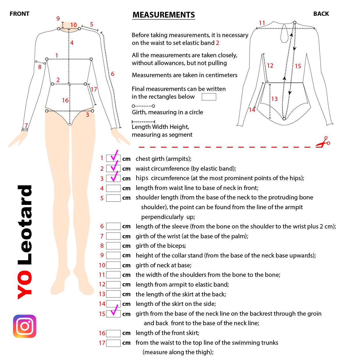 YOLeotard measurement guide